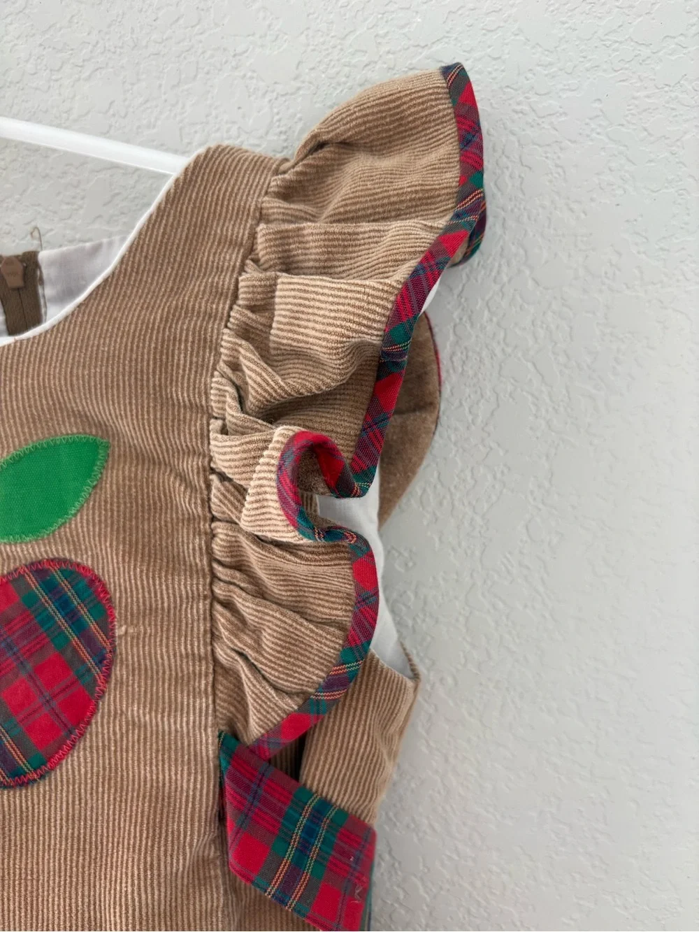 Vintage Girls First day of school dress Apple Corduroy Ruffle Sun Dress Size 5